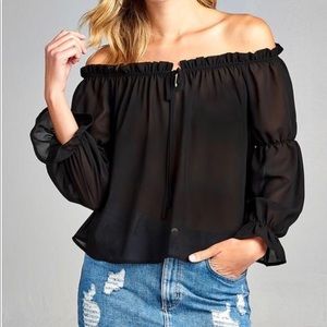 Long Sleeve Ruffled Front Tie Off/On Shoulder To